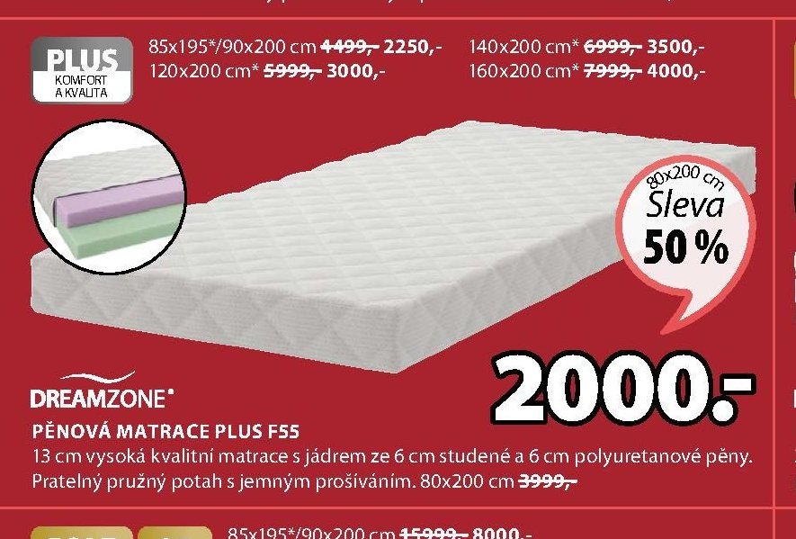 DREAMZONE PĚNOVÁ MATRACE PLUS F55