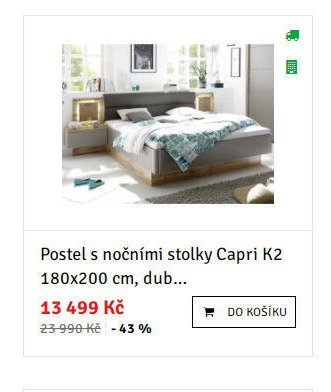 Postel s nočními stolky Capri K2 180x200 cm, dub...