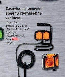 Zásuvka na kovovém stojanu čtyřnásobná venkovní