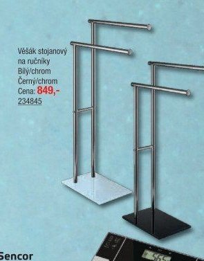 Věšák stojanový na ručníky Bílý/chrom Černý/chrom