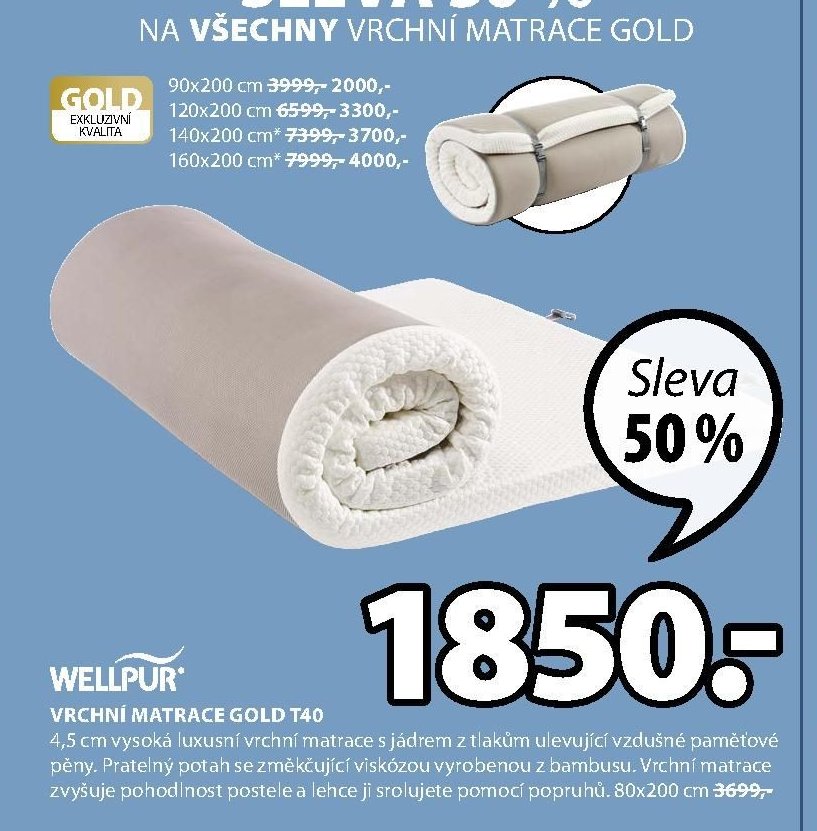 Vrchní matrace Gold T40