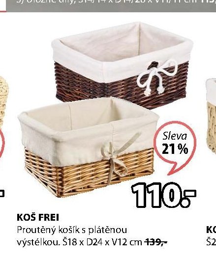KOŠ FREI Proutěný košík s plátěnou výstélkou. Š18 x D24 x V12 cm