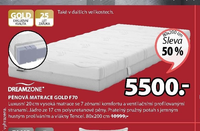 PĚNOVÁ MATRACE GOLD F70