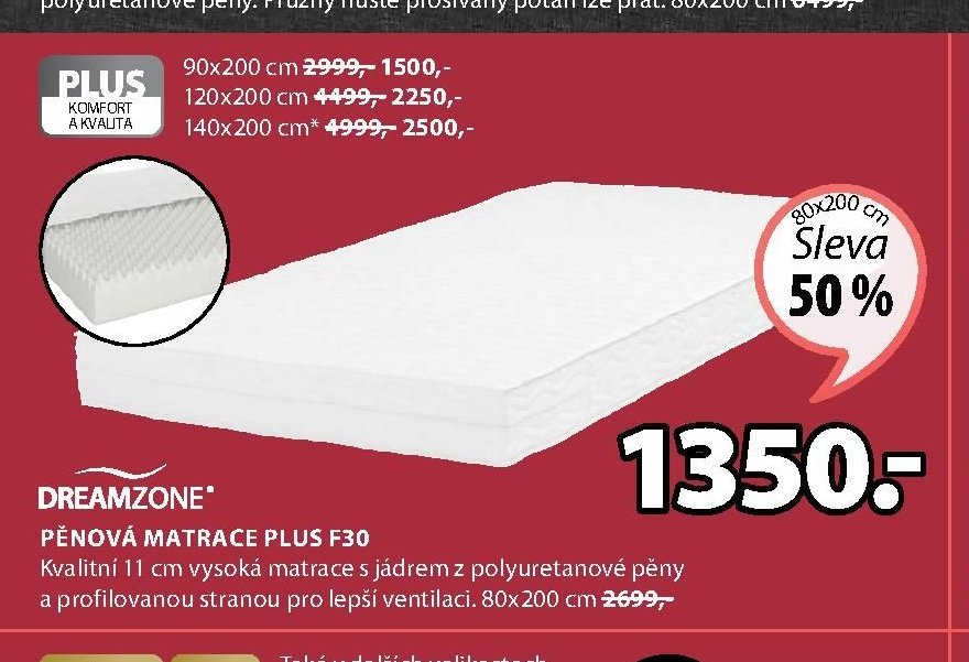 DREAMZONE PĚNOVÁ MATRACE PLUS F30