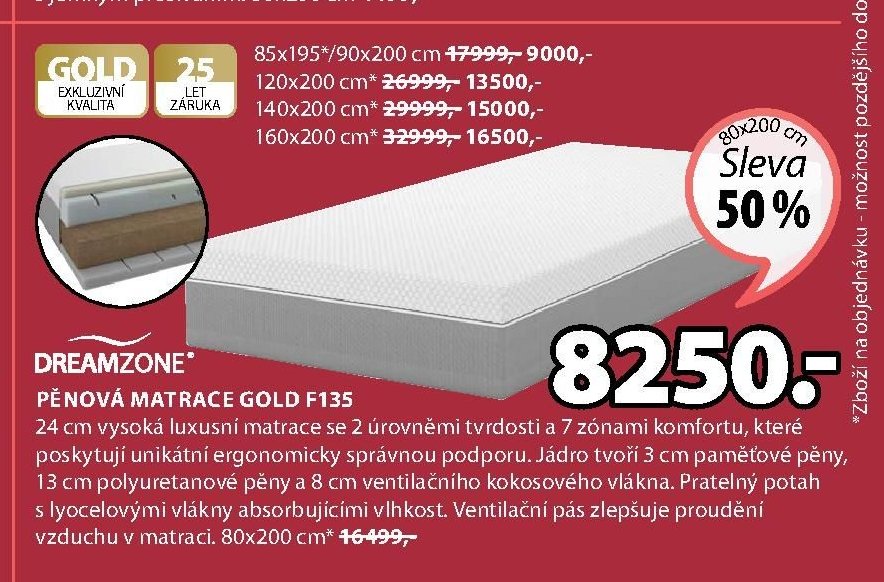 DREAMZONE PĚNOVÁ MATRACE GOLD F135