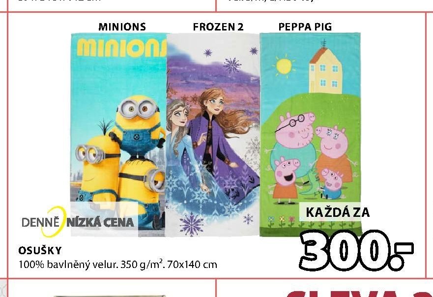 OSUŠKY MINIONS, FROZEN 2, PEPPA PIG
