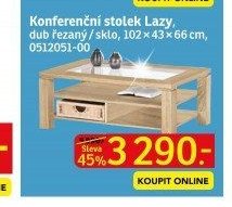 Konferenční stolek Lazy, dub řezaný/sklo