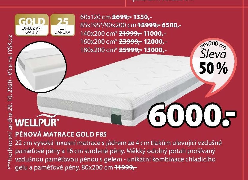 PĚNOVÁ MATRACE GOLD F85