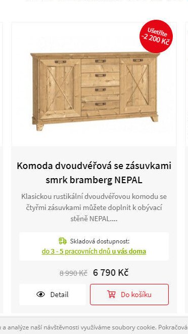 Komoda dvoudvéřová se zásuvkami smrk bramberg NEPAL