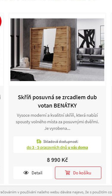 Skříň posuvná se zrcadlem dub votan BENÁTKY