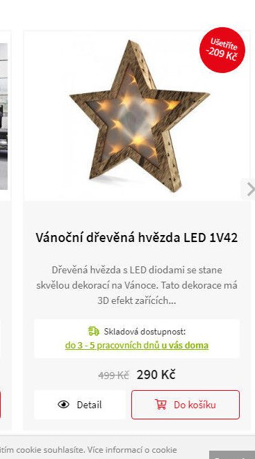 Vánoční dřevěná hvězda LED 1V42