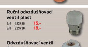 Ruční odvzdušňovací ventil plast