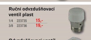 Ruční odvzdušňovací ventil plast