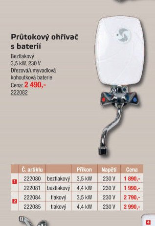 Průtokový ohřívač s baterií