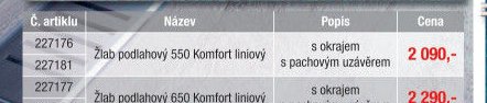Žlab podlahový 550 Komfort liniový