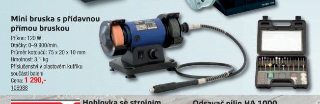 Mini bruska s přídavnou přímou bruskou