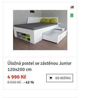 Úložná postel se zástěnou Junior 120x200 cm