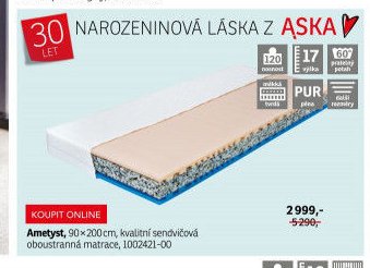 Ametyst, 90x200 cm, kvalitní sendvičová oboustranná matrace