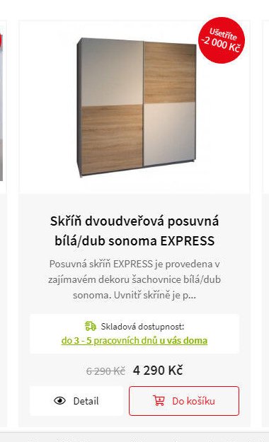 Skříň dvoudveřová posuvná bílá/dub sonoma EXPRESS