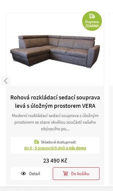 Rohová rozkládací sedací souprava levá s úložným prostorem VERA