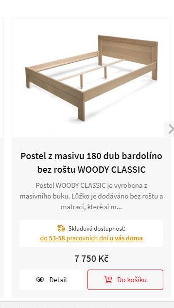 Postel z masivu 180 dub bardolíno bez roštu WOODY CLASSIC