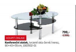 Konferenční stolek, tvrzené sklo černé/nerez, 90x43x55 cm, 1003502-01