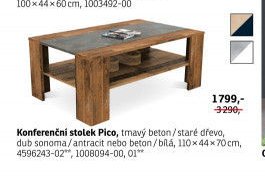 Konferenční stolek Pico, tmavý beton/staré dřevo, dub sonoma/antracit nebo beton/bílá, 110x44x70 cm, 4596243-02, 1008094-00, 01