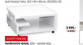 Konferenční stolek, bílá - vysoký lesk