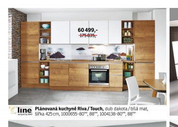 Plánovaná kuchyně Riva / Touch, dub dakota / bílá mat, šířka 425 cm
