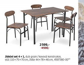 Jídelní set 4 + 1, dub grain / kovová konstrukce