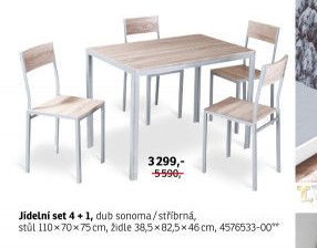 Jídelní set 4 + 1, dub sonoma / stříbrná