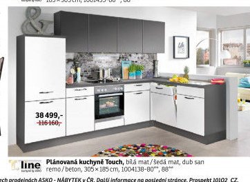 Plánovaná kuchyně Touch, bílá mat / šedá mat, dub san remo / beton