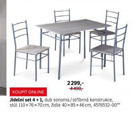 Jídelní set 4 + 1, dub sonoma/stříbrná konstrukce