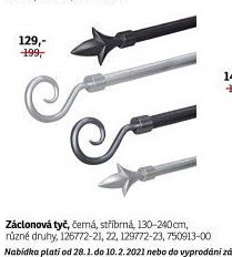 Záclonová tyč, černá, stříbrná