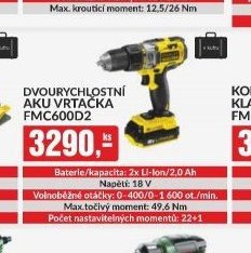 DVOURYCHLOSTNÍ AKU VRTAČKA FMC600D2