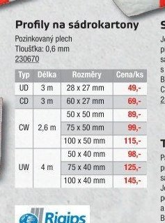 Profily na sádrokartony