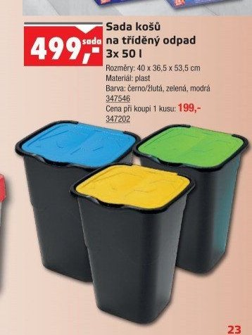 Sada košů na tříděný odpad 3x 50 l