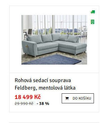 Rohová sedací souprava Feldberg, mentolová látka