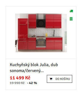 Kuchyňský blok Julia, dub sonoma/červený