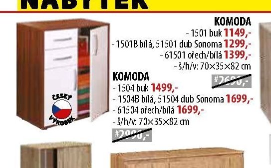 KOMODA 1501B bílá, 1501 dub Sonoma, 61501 ořech/bílá