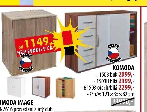 KOMODA 1504 buk, 1504B bílá, 51504 dub Sonoma, 61504 ořech/bílá
