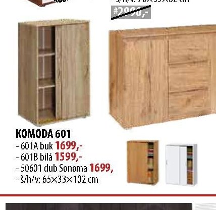 KOMODA 601 601A buk, 601B bílá, 50601 dub Sonoma
