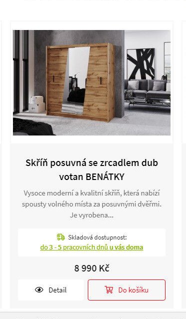 Skříň posuvná se zrcadlem dub votan BENÁTKY