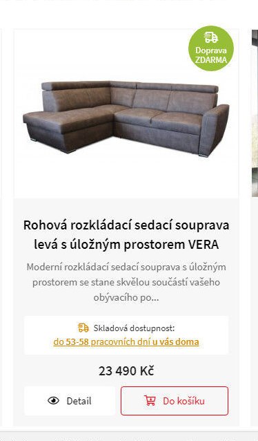 Rohová rozkládací sedací souprava levá s úložným prostorem VERA