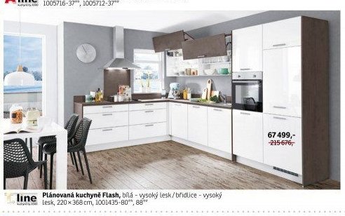 Plánovaná kuchyně Flash, bílá - vysoký lesk/břidlice - vysoký lesk