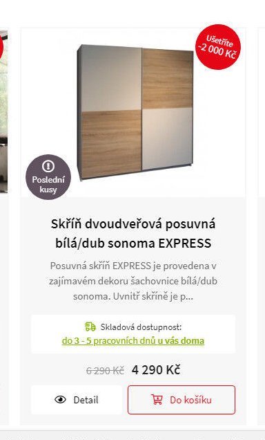 Skříň dvoudveřová posuvná bílá/dub sonoma EXPRESS