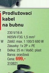 Prodlužovací kabel na bubnu 230 V/16 A (25m)