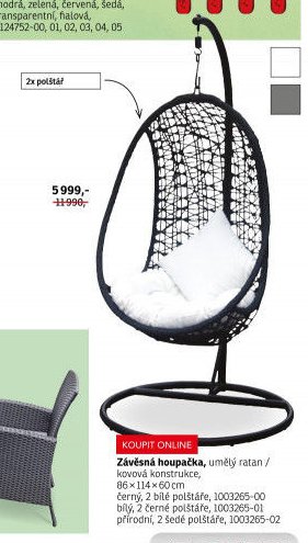 Závěsná houpačka, umělý ratan / kovová konstrukce