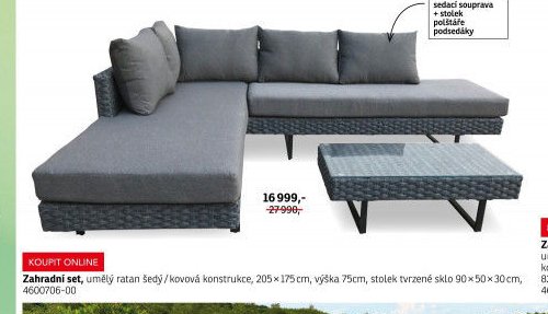 Zahradní set, umělý ratan šedý / kovová konstrukce
