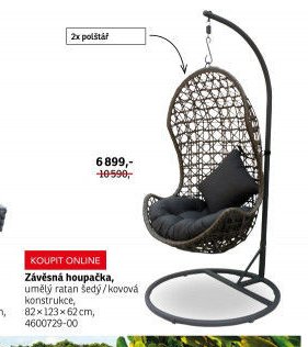 Závěsnná houpačka, umělý ratan šedý / kovová konstrukce